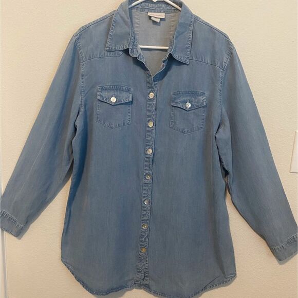 Soft Surroundings Denim Long Sleeve Top - Picture 1 of 6